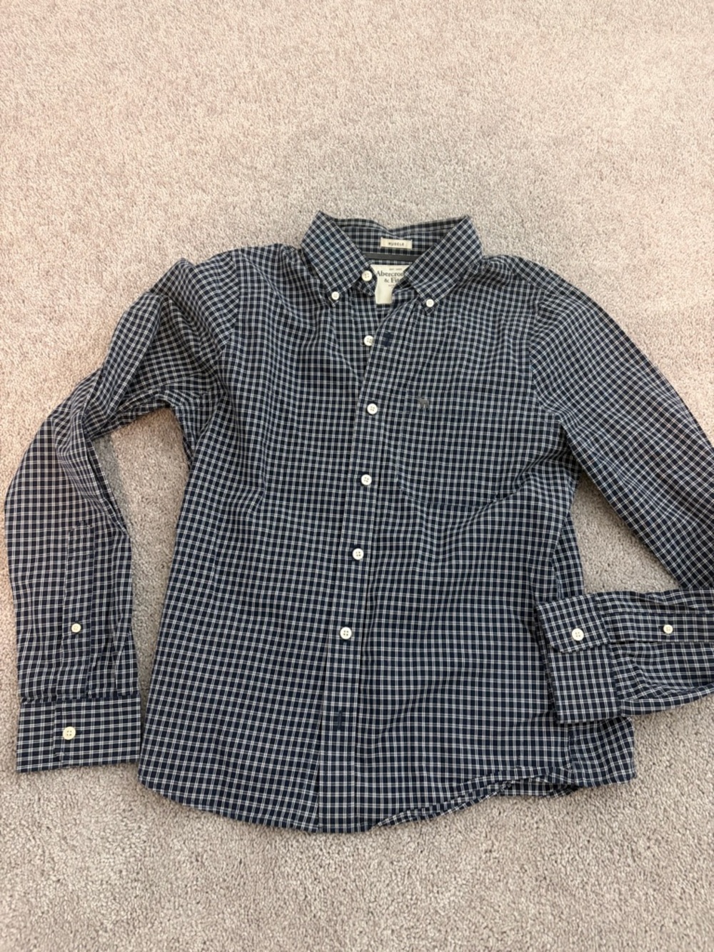 Abercrombie & Fitch Navy and White Check Button-Down Shirt